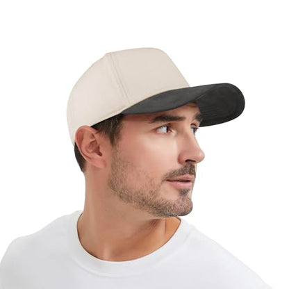 TOPTIE 5 Panel Trucker Hat Snapback Adjustable Cotton Sun Cap for Men - color: Suedette Dark Grey Beige