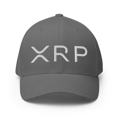 FX XRP Crypto Fitted Hat Embroidered Curved Bill Mid Crown Closed-Back Structured Twill Cap - color: Grey, size: Small-Medium