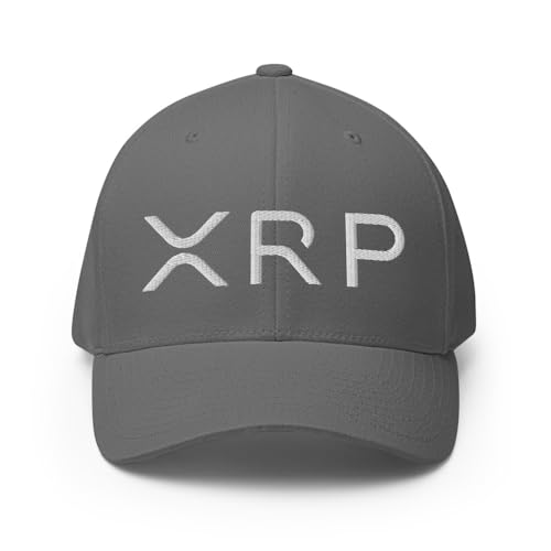 FX XRP Crypto Fitted Hat Embroidered Curved Bill Mid Crown Closed-Back Structured Twill Cap - color: Grey, size: Large-X-Large