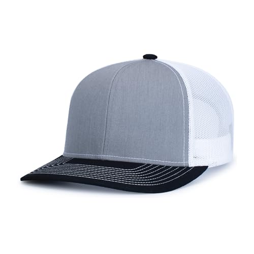Pacific Headwear Contrast Stitch Trucker Snapback - color: Heather Grey/White/Black