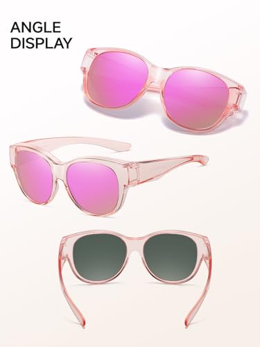 Wzerry Polarized Fit Over Glasses Sunglasses for Women Cat Eye UV400 - color: A10 L Size Transparent Pink/Pink