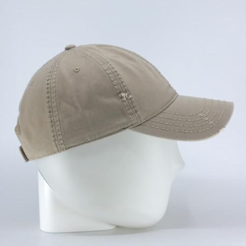 Washed Cotton Distressed with Heavy Stitching Adjustable Baseball Cap - color: Khaki