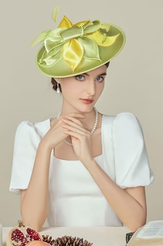 BABEYOND Derby Hats for Women Wide Brim Flower Feather Tea Party Fascinator - color: Green