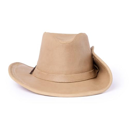 Minnetonka Unisex Aussie Leather Hat with Adjustable Chin Strap - color: Tan, size: Large