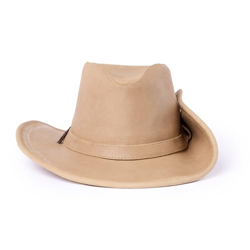 Minnetonka Unisex Aussie Leather Hat with Adjustable Chin Strap - color: Tan, size: X-Large