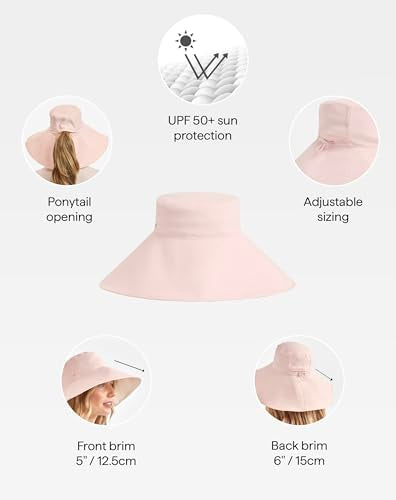 Solbari Women's Ultra Wide Brim Hat UPF 50+ - color: Soft Pink / Beige, size: Small-Medium