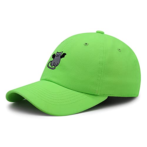 JPAK Bat-cat Premium Dad Hat Embroidered Cotton Baseball Cap Cat Kitty - color: Neon Green