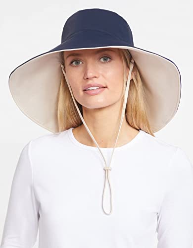 Solbari Women's Ultra Wide Brim Hat UPF 50+ - color: Navy / Beige, size: Large-X-Large