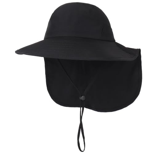Connectyle UPF 50+ Sun Hat with Neck Flap Wide Brim Bucket Hats Breathable Fishing Hiking Gardening Safari Hat for Men Women - color: Black