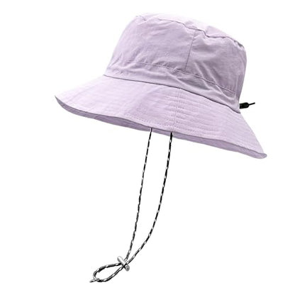 woogwin Waterproof Bucket Rain Hat with Chin Strap Quick Dry Packable Boonie Sun Hat Safari Hat UV Protection - color: Light Purple
