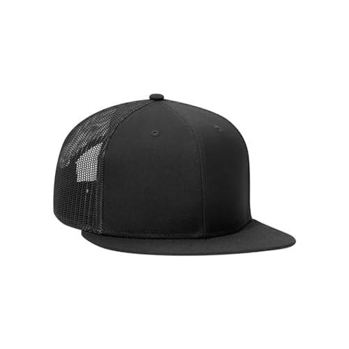 Ashen Fane 6 Panel Mid Profile Mesh Back Structured Trucker Adjustable Snapback Hat - color: Black