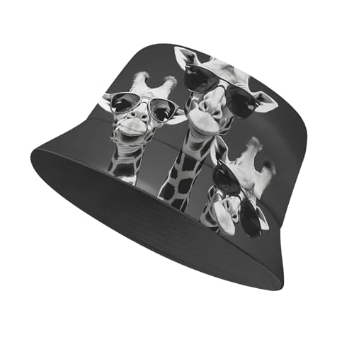 Amasnay Funny Bucket Hat Cotton Double-Side-Wear Reversible Sun Hat for Women Men, Summer Vacation Travel Beach Fisherman Hat - color: Black White Giraffe
