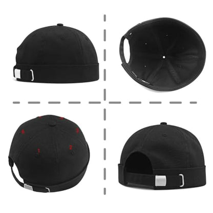 Docker Cap XXL Brimless Hat Oversize Retro No Brim Hats Plus Size Snapback Beanie - color: Black