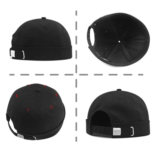 Docker Cap XXL Brimless Hat Oversize Retro No Brim Hats Plus Size Snapback Beanie - color: Black
