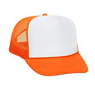 OTTO Neon Polyester Foam Front 5 Panel High Crown Mesh Back Trucker Hat - color: N.org/Wht/N.org