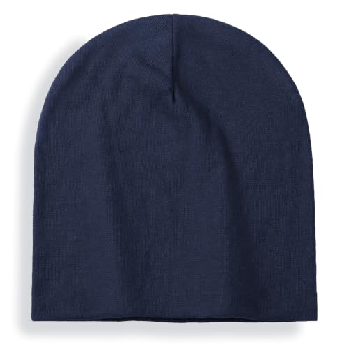 vidsel 100% Cotton Slouchy Beanie for Women Men, Thin Beanies Winter Hat - color: Navy Blue