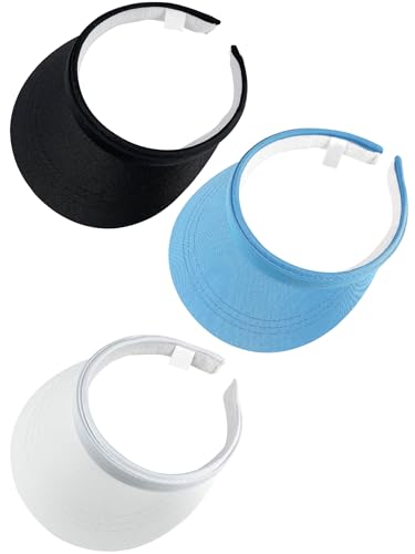 3 Pack Sports Sun Visor Hat Women Men Adjustable Clip On Visors Outdoor Golf Beach Cap - color: Black, White, Blue