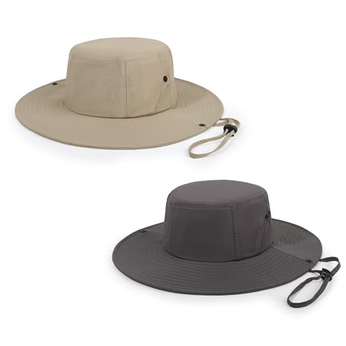 Wide Brim Sun Hats Waterproof Packable Bucket Hat UV Protection Summer Fishing Hat for Men and Women - color: Khaki+dark Gray