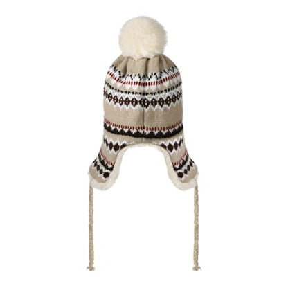 XGOPTS Women Winter Faux Fur Trapper Hat Warm Fleece Lined Beanie Cap Furry Pom Jacquard Knited Hats Knit Cossack Russian Hat - color: Beige