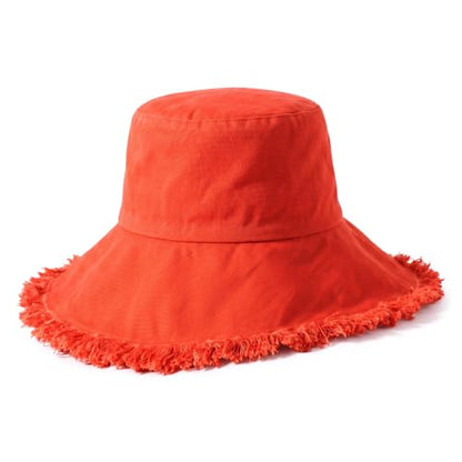 CHOK.LIDS Frayed Bucket Hat Washed Cotton Floppy Wide Brim Boonie Cap - color: Coral