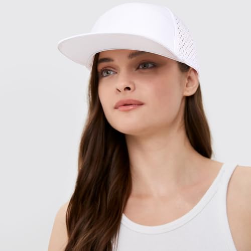 Quick Dry Baseball Cap Flat Brim Snapback Golf Hat for Men Women - color: White