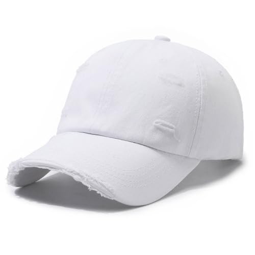 Unisex Distressed Baseball Cap Classic Plain Cotton Dad Hat Adjustable Golf Runing Hats - color: White