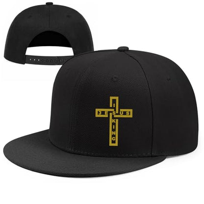 Pineapple Hat Flat Bill Baseball Hats for Men Fashion Black Baseball Cap for Women Adjustable Flat Brim Trucker Hat - color: Golden Cross