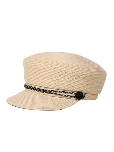 Straw Pillbox Hat for Women Ladies with Ribbon Button Wide Brim Cocktail Church Derby Tea Party Summer Beach Sun Hats - color: Beige