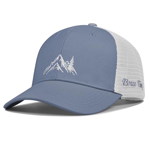Mountain & Tree Outdoor Trucker Hat for Men Women, Embroidery Gift Baseball Cap for Hiking & Camping - color: 06.gray-white, size: One Size