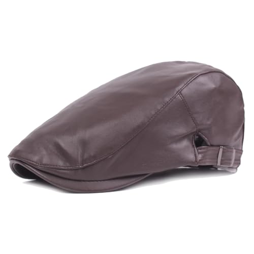 Quanhaigou Men Adjustable PU Leather Ivy Cap Newsboy Hat Women Beret Caps Classic Golf Cap Gatsby Driving Hat - color: Plain Coffee