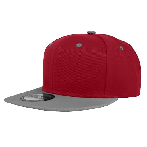 Gelante Snapback Hats for Men - Flat Bill Brim Baseball Cap Hat - Plain Blank Adjustable - color: Red/Light Grey