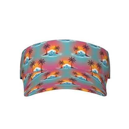 Adjustable Lightweight Open Top Sports Sun Visor Hat Cap for Golf Tennis - color: Retro Sunset Beach Wave