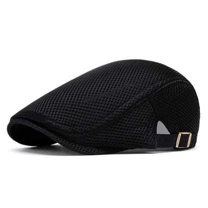 Mens Mesh Cap Flat Ivy Gatsby Newsboy Beret Driving Hat Adjustable Breathable Summer Hats - color: Black