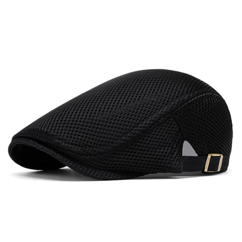 Mens Mesh Cap Flat Ivy Gatsby Newsboy Beret Driving Hat Adjustable Breathable Summer Hats - color: Black