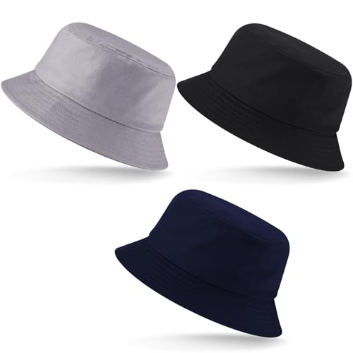 Zhanmai 3 Pcs XXL Bucke Large Oversize Hat for Woman - color: Grey, Dark Blue and Black