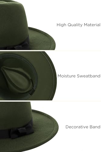 BABEYOND 1920s Fedora Hat for Men Gatsby Wide Brim Hat Felt Panama Cap - color: Dark Green