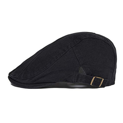 VOBOOM Men Cotton Newsboy Beret Hat Duckbill Buckle Cabbie Cap - color: Cotton-black
