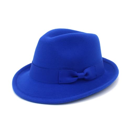 Fedora Hats for Men Women 1920s Short Brim Felt Trilby Hat - color: Royal Blue