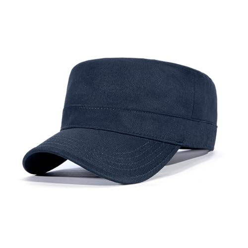 M,XL, XXL Military Hat, Big Head 22"-25" Cadet Army Cap for Men, Solid Cotton Flat Top Cap for Outdoor - color: Navy Blue, size: X-Large