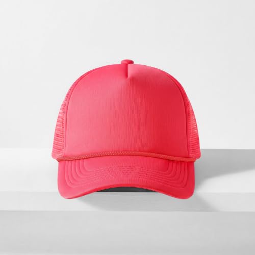 CHOK.LIDS Blank Foam Trucker Hat, Retro Mesh Rope Snapback Cap, Men Women - color: Curved Brim (Neon Pink)