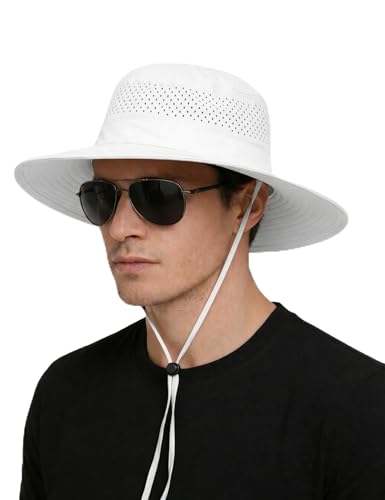 Oversize Large XXL Sun Boonie Hat for Men Women Wide Brim UPF 50+,Bucket Waterproof Quick Dry Safari Hats for Fishing Hiking - color: White, size: X-Large-XX-Large