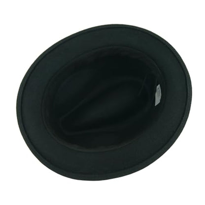 FREEBIRD99 Men's Wool Felt Trilby Hat Short Brim Fedora Hat - color: Black