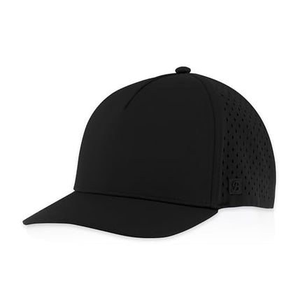 Gilbert Performance 5‑Panel Snapback Hat – Adjustable Flat Bill Cap, Breathable Mesh, Water‑Repellent Fabric, Unisex - color: Black