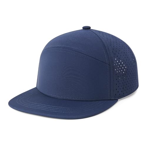 FEINION Men Laser Mesh Flat Brim Snapback Baseball Cap - color: Navy