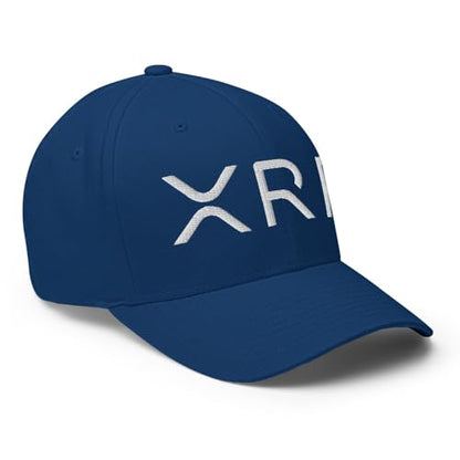 FX XRP Crypto Fitted Hat Embroidered Curved Bill Mid Crown Closed-Back Structured Twill Cap - color: Royal Blue, size: Large-X-Large