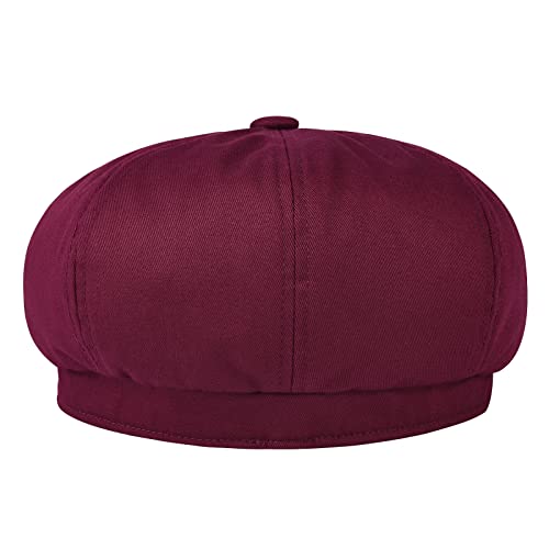 BOTVELA Men's Newsboy Flat Cap 100% Cotton Cabbie Hat - color: Burgundy, size: 7 5/8