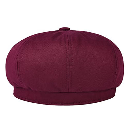 BOTVELA Men's Newsboy Flat Cap 100% Cotton Cabbie Hat - color: Burgundy, size: 7 7/8