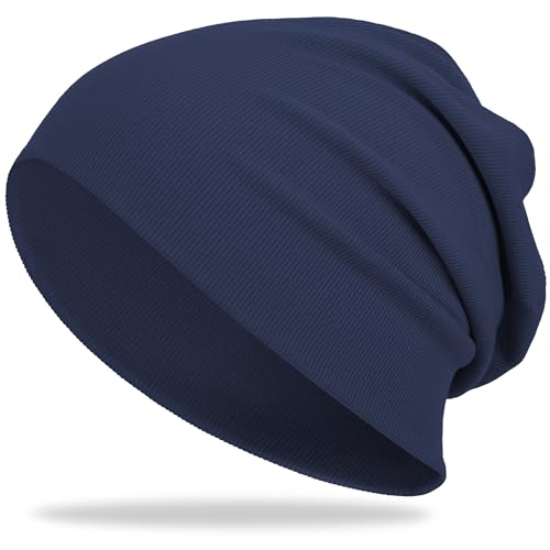 vidsel Slouchy Beanie Hats for Women & Men Cotton Knit Cuffed Skull Cap - color: 1-navy Blue