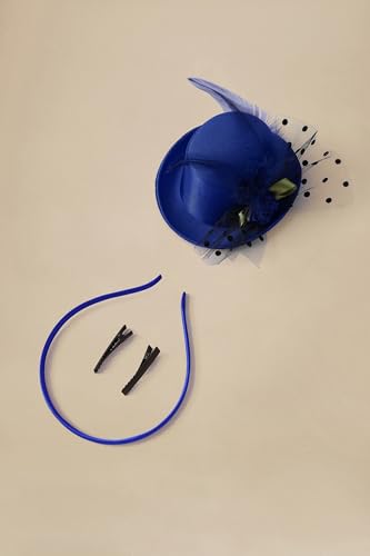BABEYOND Mini Top Fascinators Hats for Women Feather 1920s Costume Hat - color: Blue