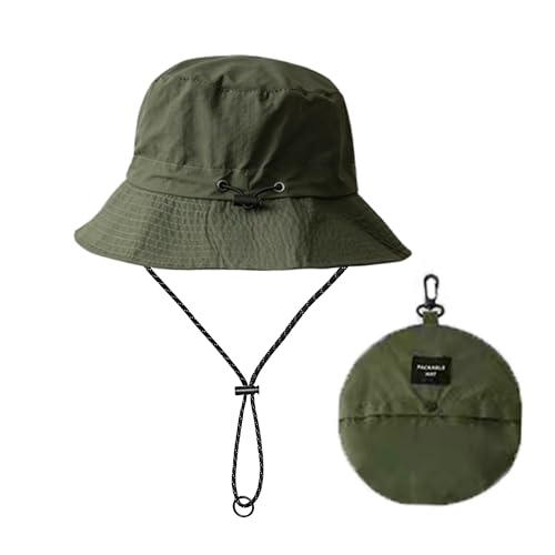 Splash-Proof Packable Bucket Hat for Men Women Lightweight Foldable Fishing Hiking Sun Hat with Adjustable Chin Strap - color: Green